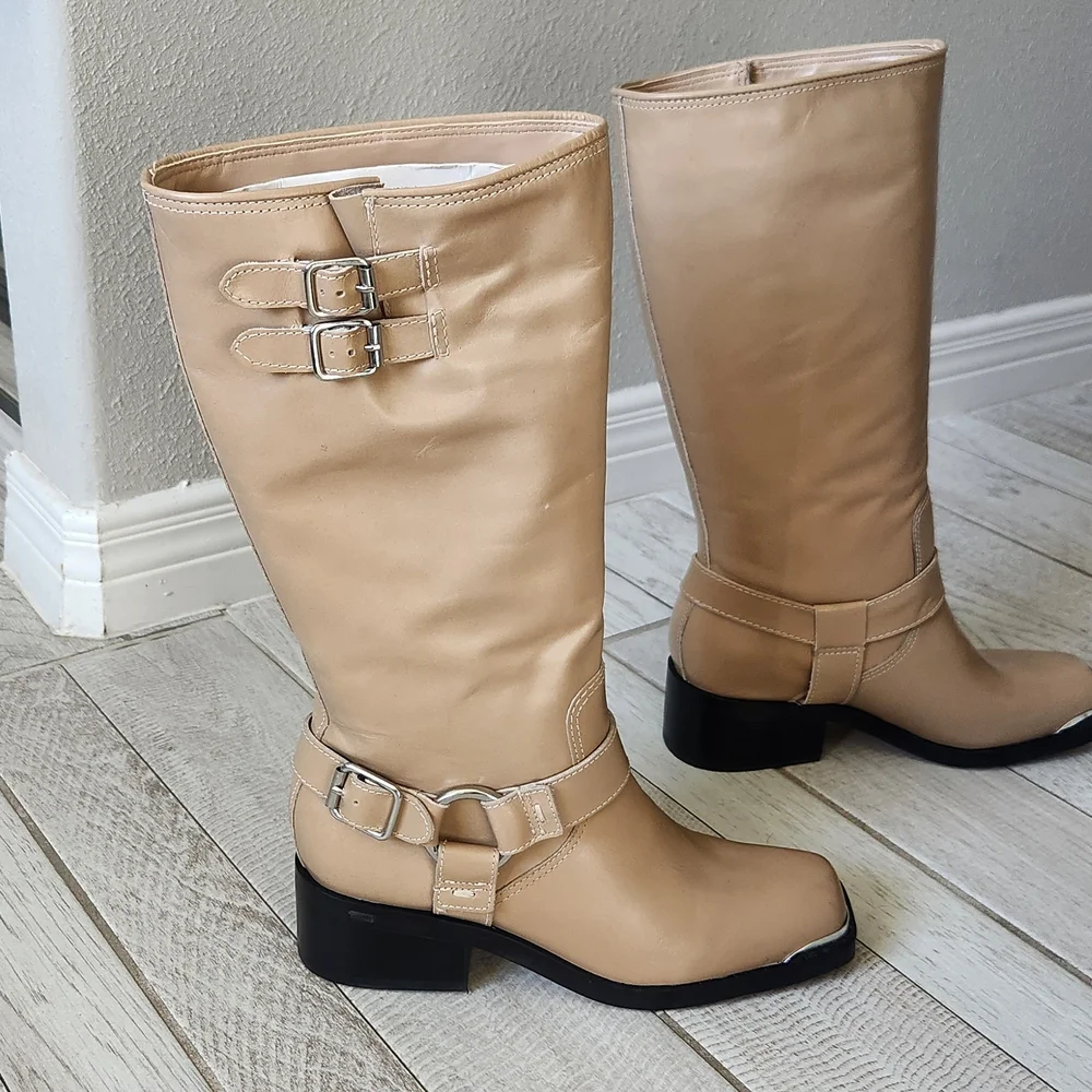 Dolce Vita Tan Heeled Boots with Buckle Detail 7WC (NOT Leather) - Picture 5 of 14